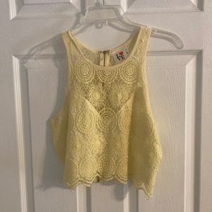 Yellow Eyelet crop top. Size Large.